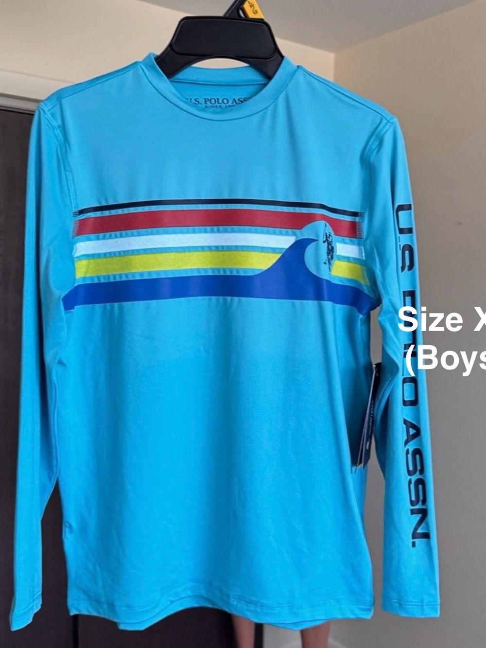 U.S Polo Assn. Boys Long Sleeve Chest Stripe Rashguard, Size XL